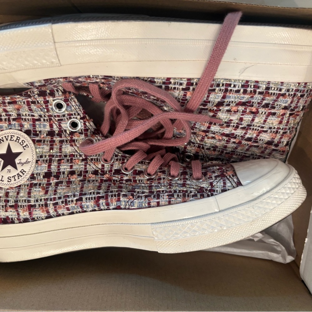 Converse Tweed High Top Sneakers in Pink and Red